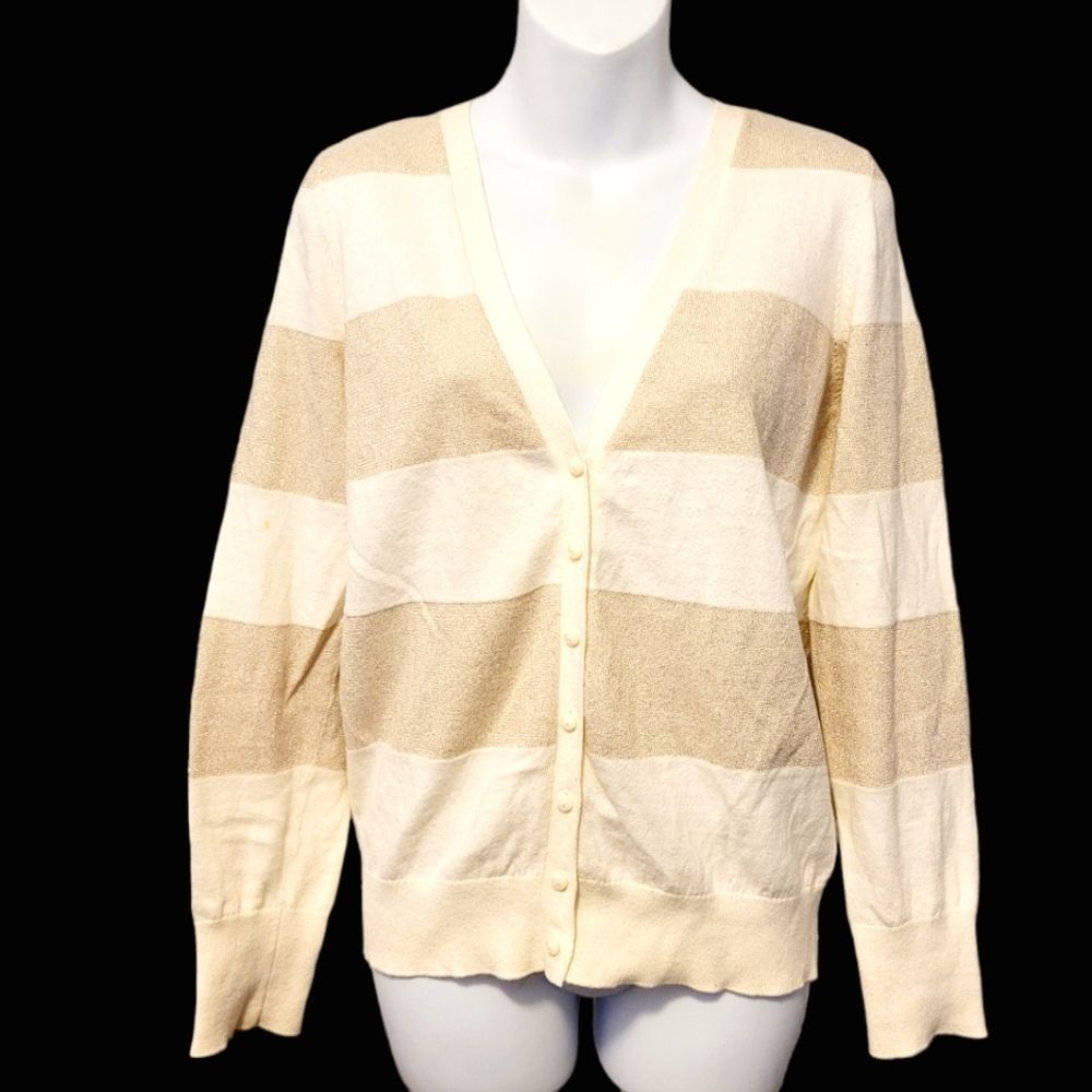 Ann Taylor Loft White Cardigan Sweater Size: M